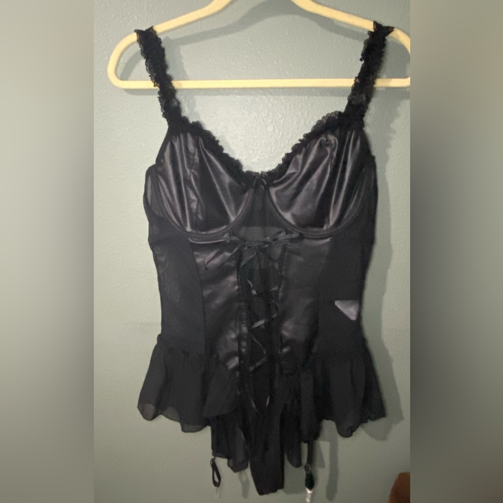 Black Satiny Intimate Wear w/Garters Size XL